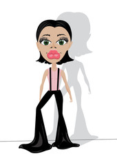 A girl in black pants and a pink shirt