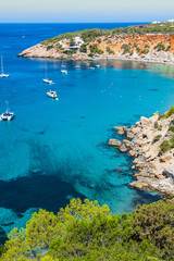 Fototapeta na wymiar Es vedra island of Ibiza Cala d Hort in Balearic islands