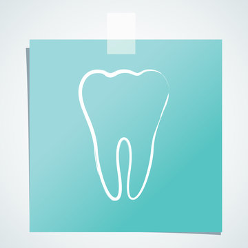 Tooth handdrawn outline icon. Flat vector cartoon illustration. Objects isolated on blue note paper background.