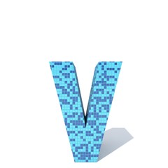 Conceptual blue light and dark square mosaic ceramic or glass tiles font isolated on white background. 3D illustration of bathroom or pool abstract texture pattern for education or spa concept design