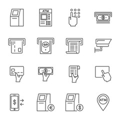 ATM set of vector icons outline style