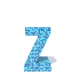 Conceptual blue light and dark square mosaic ceramic or glass tiles font isolated on white background. 3D illustration of bathroom or pool abstract texture pattern for education or spa concept design