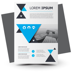 Flyer brochure design, business flyer size A4 template, creative leaflet, trend cover geometric triangles blue color