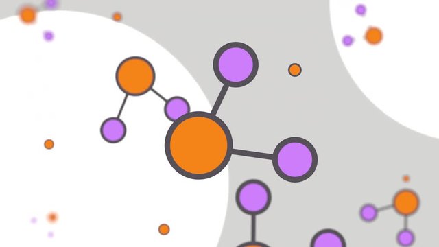 Orange and magenta cartoon molecule models. Loopable animation
