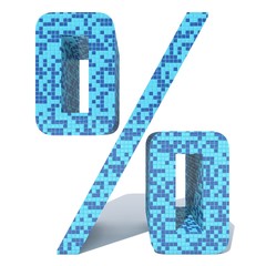 Conceptual blue light and dark square mosaic ceramic or glass tiles font isolated on white background. 3D illustration of bathroom or pool abstract texture pattern for education or spa concept design