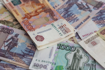 Russian money. Banknotes 500 rubles, 1000 rubles, 5000 rubles
