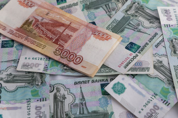 Russian money. Banknotes 1000 rubles, 5000 rubles