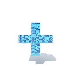 Conceptual blue light and dark square mosaic ceramic or glass tiles font isolated on white background. 3D illustration of bathroom or pool abstract texture pattern for education or spa concept design