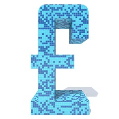 Conceptual blue light and dark square mosaic ceramic or glass tiles font isolated on white background. 3D illustration of bathroom or pool abstract texture pattern for education or spa concept design