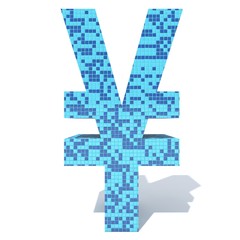 Obraz premium Conceptual blue light and dark square mosaic ceramic or glass tiles font isolated on white background. 3D illustration of bathroom or pool abstract texture pattern for education or spa concept design