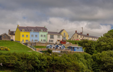 Colourful houses at Aberporth, Cardugan Bay, Pembrokeshire, Wales, UK