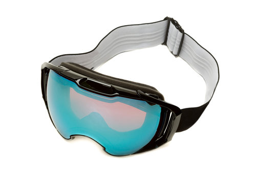 Ski glasses with a blue lens. Isolate on white