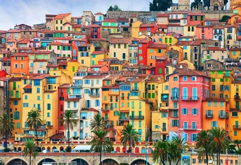 Foto op Canvas Colorful houses in old part of Menton, French Riviera, France © Antonel