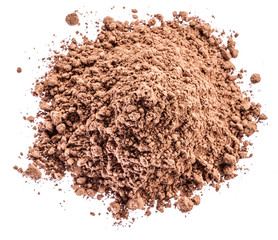 Cocоa powder or carob powder on white background.