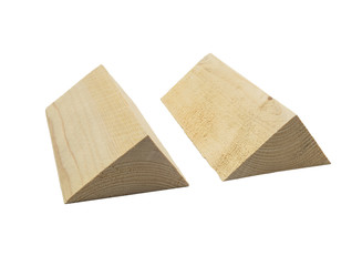 Two wooden wedges isolated on a white background