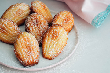 Madeleine is a French cookie/cake made of butter, eggs, and flour.
