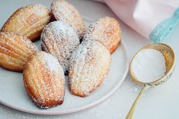 Madeleine is a French cookie/cake made of butter, eggs, and flour.