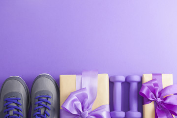 Holiday birthday party sport flat lay composition