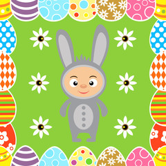 Easter seamless with kid in rabbit costume