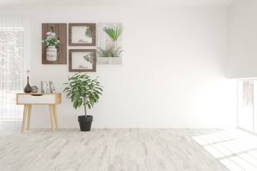 White empty room. Scandinavian interior design. 3D illustration