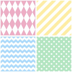 Tile vector pattern with chevron zig zag, polka dots and stripe background
