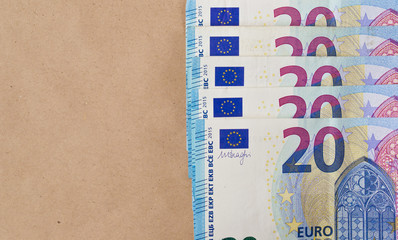 Twenty euro on paper with copy space 