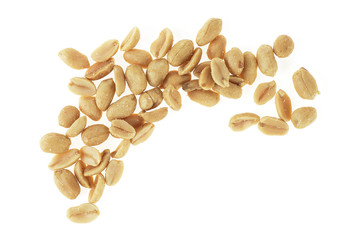 Pile of salted peanuts isolated on white, top view