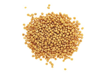 Yellow mustard seeds isolated on white background