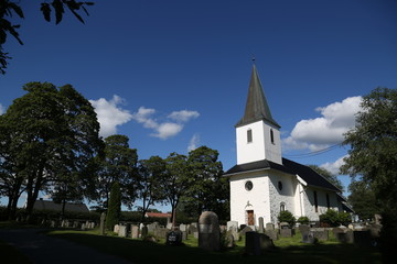 Church in Norway on sunny weather and blue sky