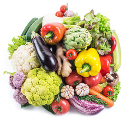 Group of colorful vegetables on white background. Close-up.