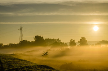 Fototapeta na wymiar Novi Sad, Serbia - October 22, 2015: Morning mist in October 