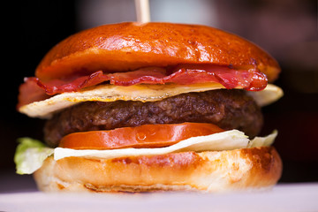 Fast food with traditional tasty hamburger