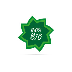 Green sticker with text 100% bio. Sticker isolated on white background. Vector illustration.