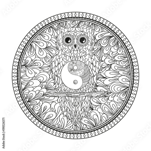 owl on the branch design zentangle tattoo art yin and yang branch design