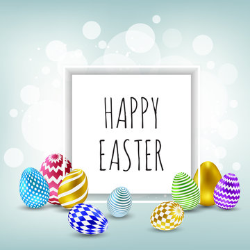 Easter banner background template with beautiful colorful spring flowers and eggs.