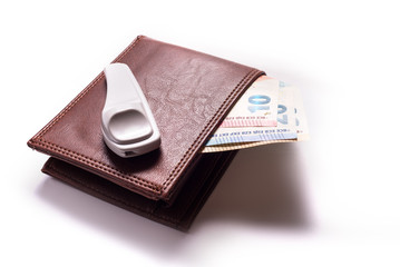 Wallet with Euro banknotes and anti theft tag