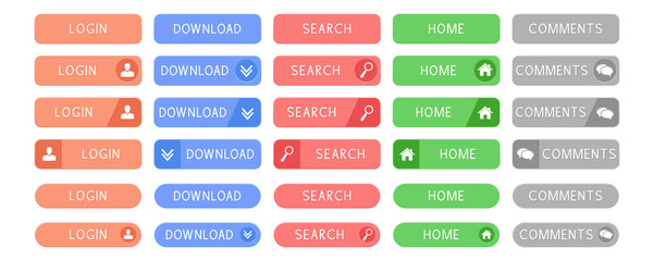 Interface menu buttons set. Collection of colored web buttons