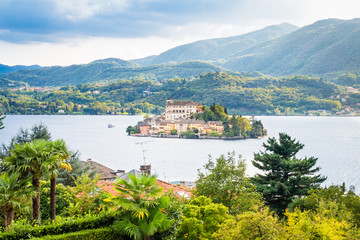 Fototapeta premium Romantic view of San Giulio island at Lake Orta, Piedmont, Italy