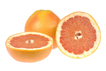 Grapefruit set. Tropical citrus fruit and round slice isolated on white background
