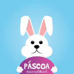 Portuguese Brazilian title saying Happy Easter. Pascoa Easter Logotype. Colorful Eggs Composition. Packed Chocolate Eggs. Brazilian Easter Design.