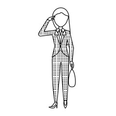 sketch of avatar businesswoman standing and holding a briefcase over white background, vector illustration