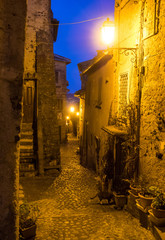 Obraz premium Bracciano (Italy) - The medieval historic center of the town in province of Rome famous for his castle and the lake. Here in the blue hour.