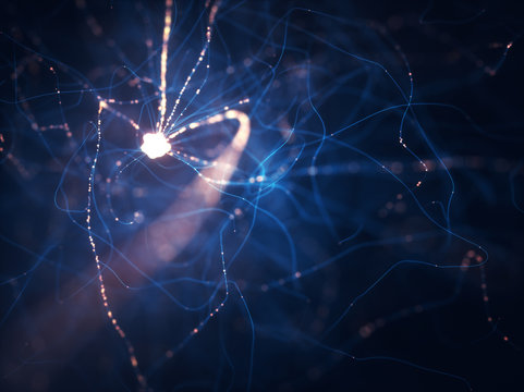 Neurons electrical pulses. Interconnected neurons with electrical pulses.
