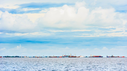 View of merchant boats in the port of Male, Maldives. Copy space for text.