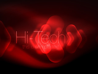 Blurred arrows in dark space. Neon pointers, glass glossy design, abstract shiny techno background, web banner