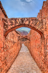 Fototapeta na wymiar Archway between Amer and Jaigarh Fort in Jaipur - Rajasthan, India