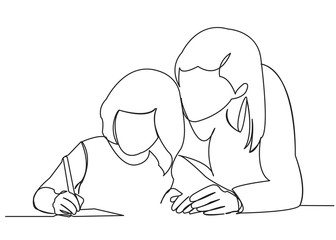 Mom helps my daughter to do homework