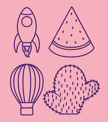 cactus and cute related icons over pink background, colorful design. vector illustration