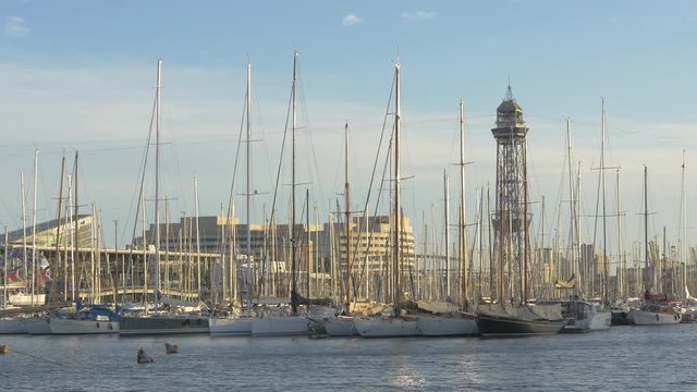 Boats with masts in the port