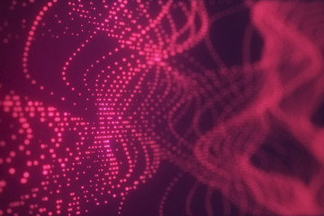 Fototapeta premium Abstract red cg wave texture with glowing defocused particles. Cyber or technology digital landscape background. 3d rendering